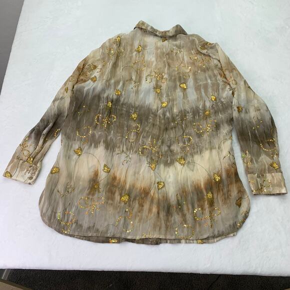 Peter Nygard Woman Sz 18 Gold Holographic Sparkle Semi Sheer Long Sleeve Blouse - Picture 4 of 12